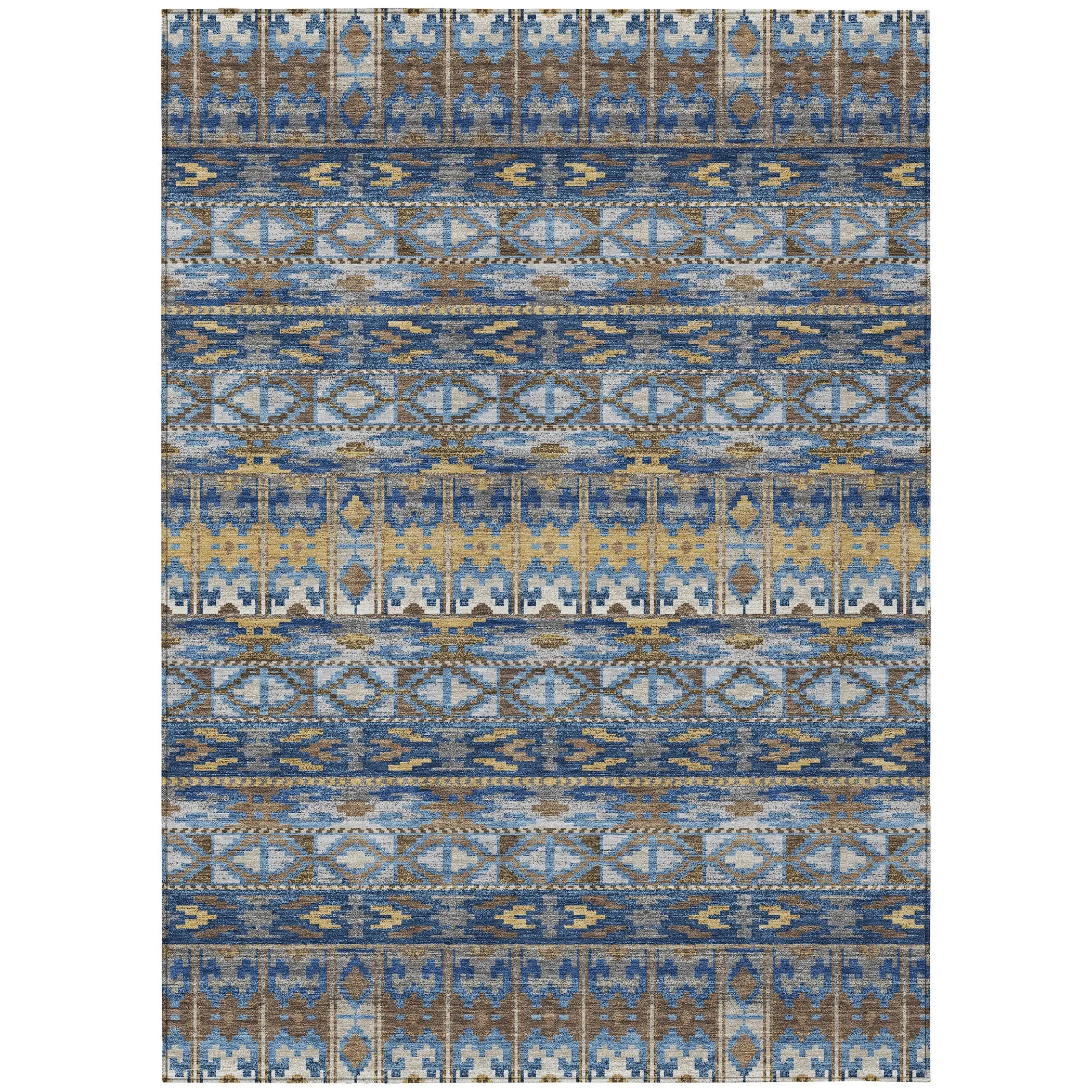 3' X 5' Navy Blue And Blue Geometric Washable Indoor Outdoor Area Rug Homeroots Outdoor